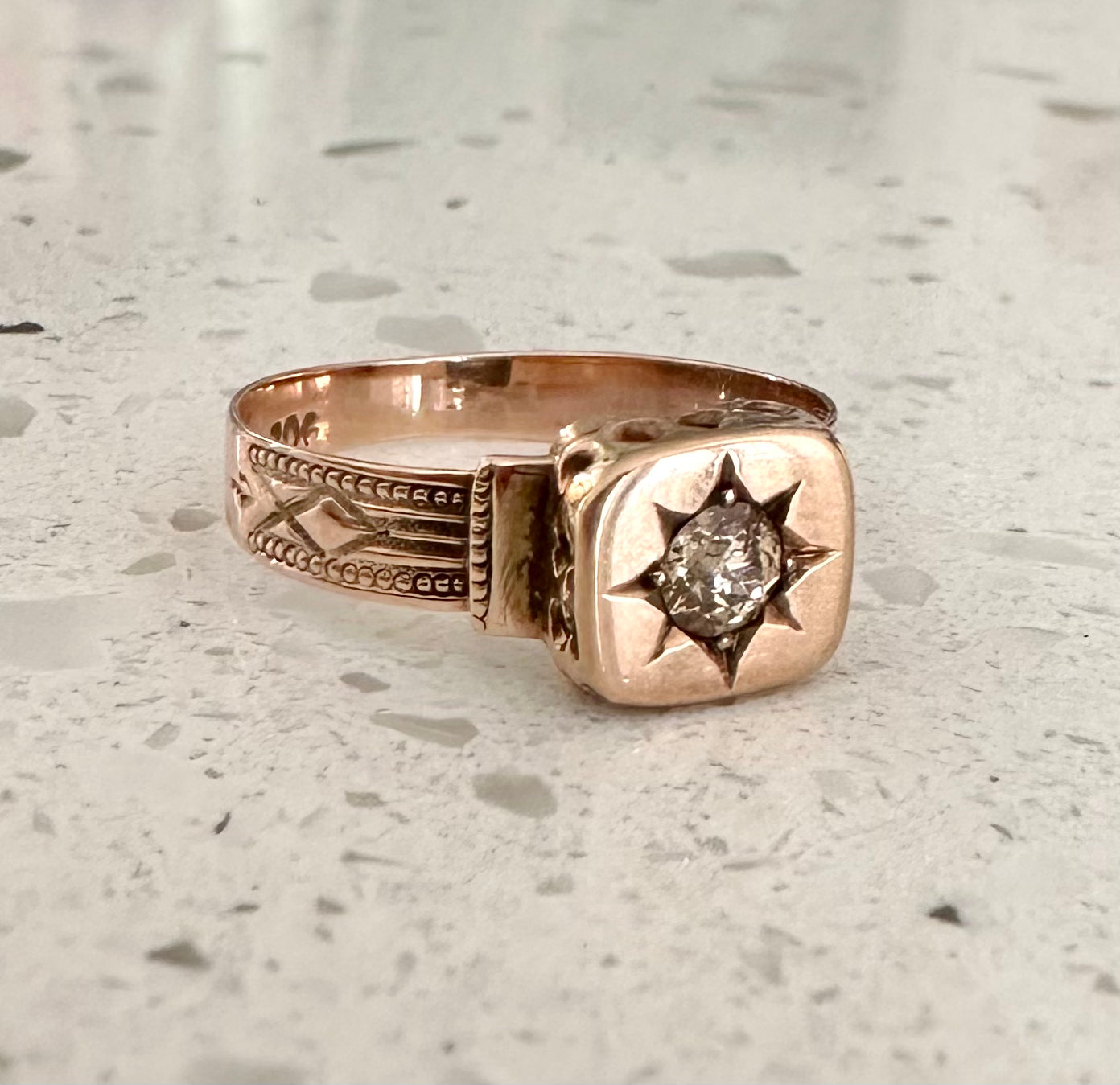 Victorian Champagne Diamond Starburst Ring