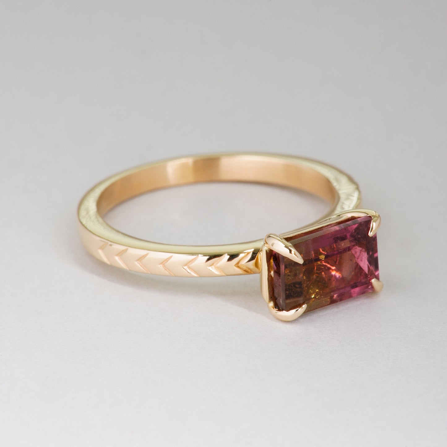 Watermelon Tourmaline Chevron Ring