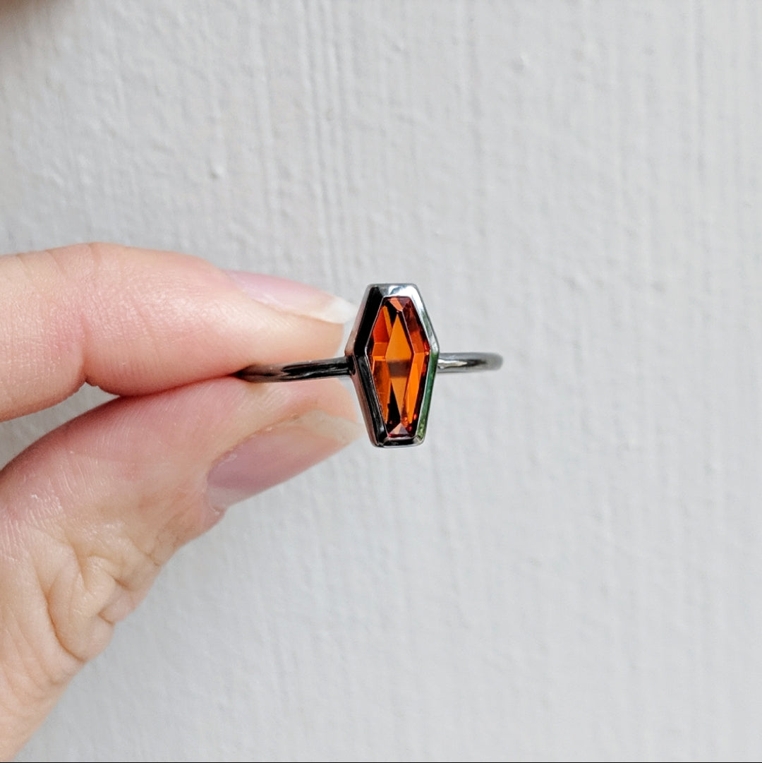 Orange Crystal Coffin Ring