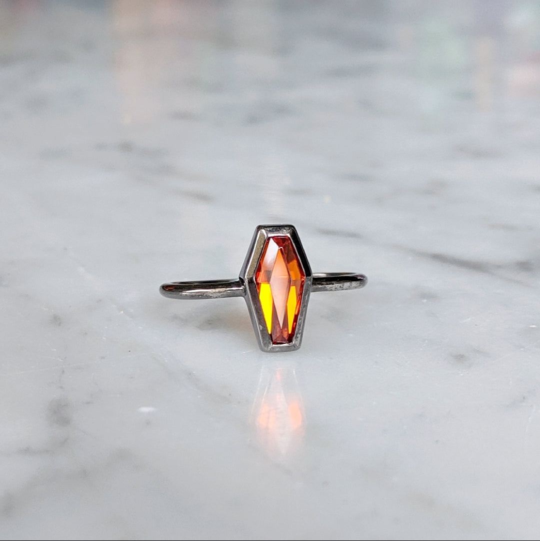 Orange Crystal Coffin Ring