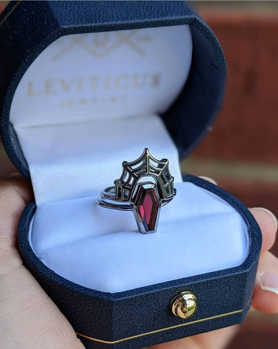 Garnet Coffin Ring