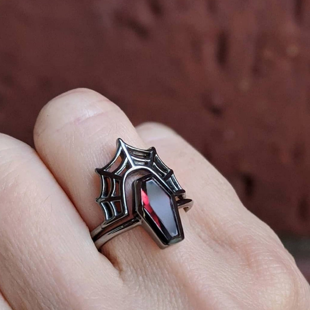 Garnet Coffin Ring