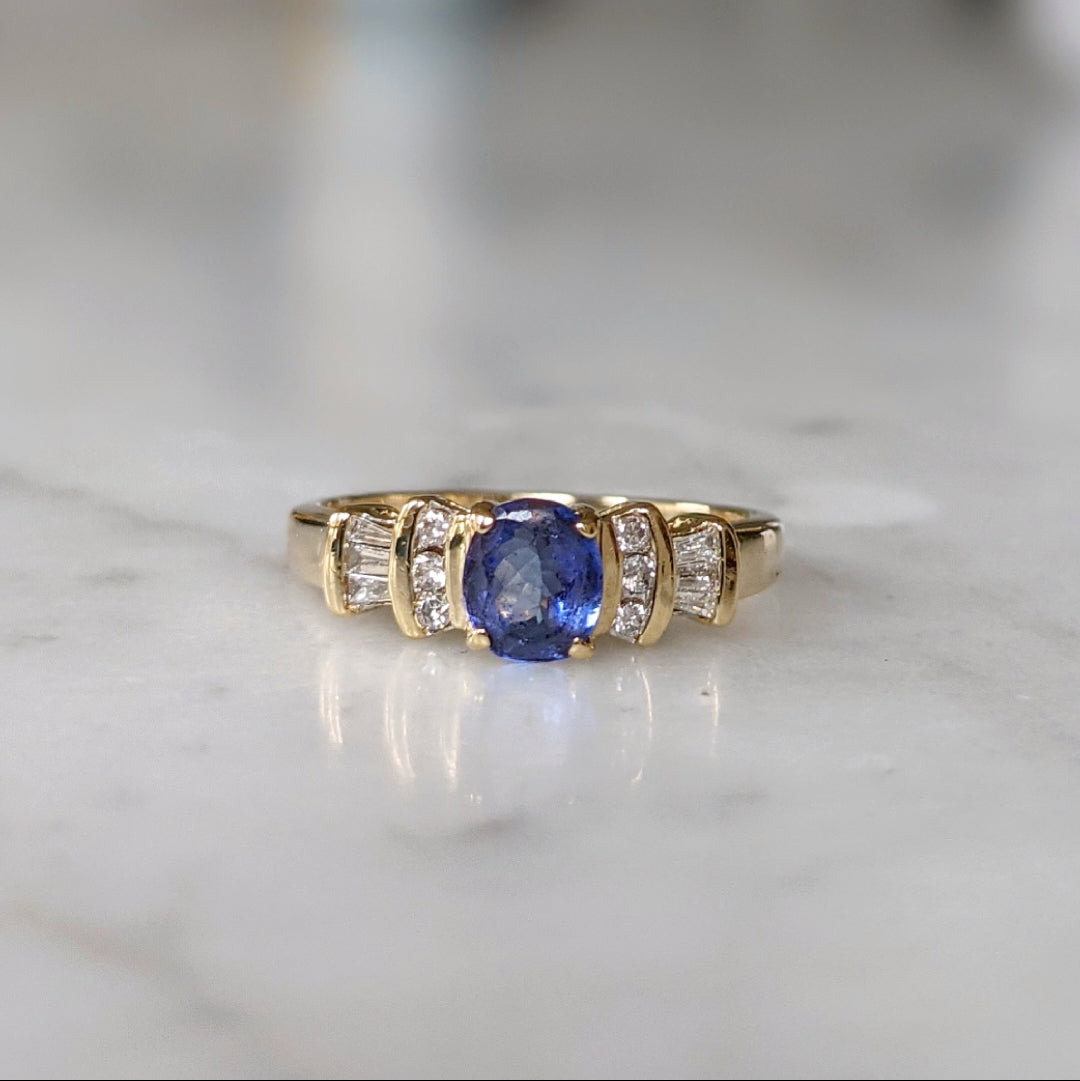 Antique 14K Oval Cut Tanzanite and Diamond Ring