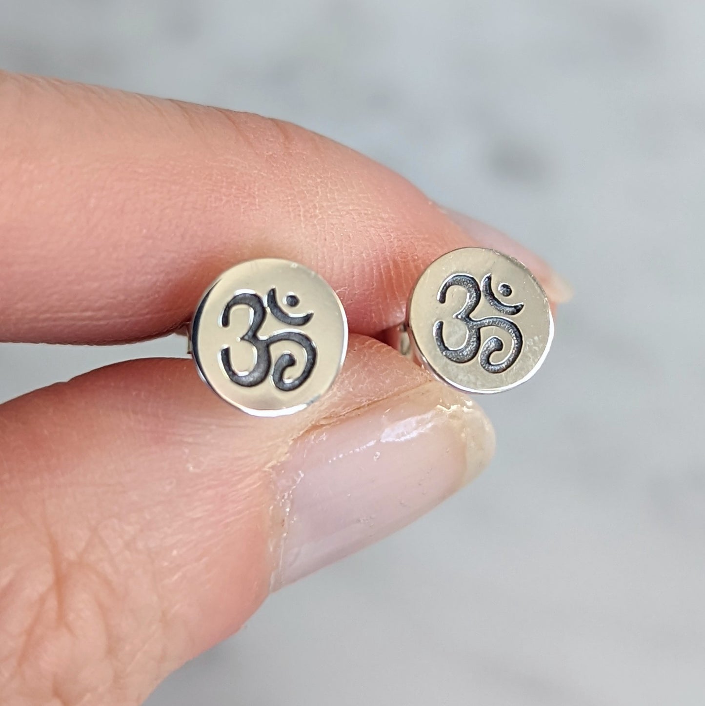 Sterling Om Disc Earrings