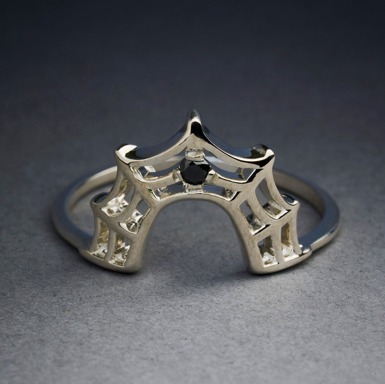 Black Diamond Spider Web Ring