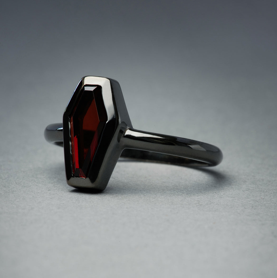 Garnet Coffin Ring