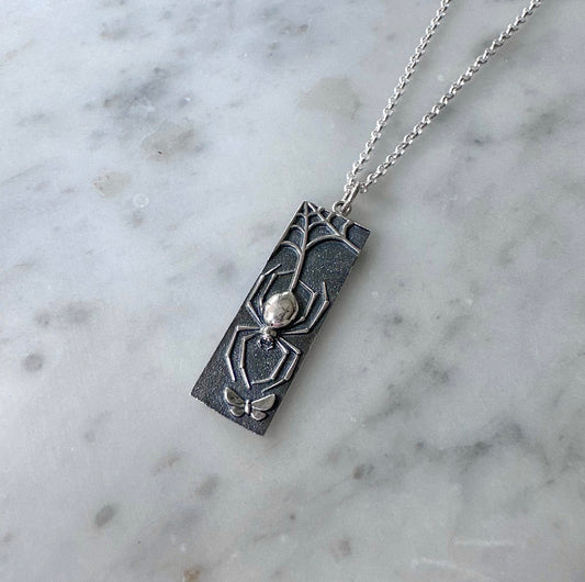 Sterling Spider and Moth Necklace