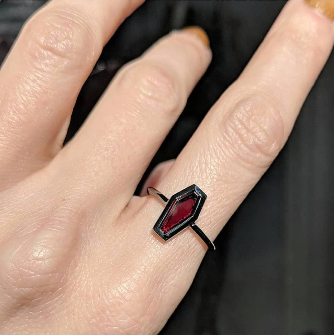 Garnet Coffin Ring