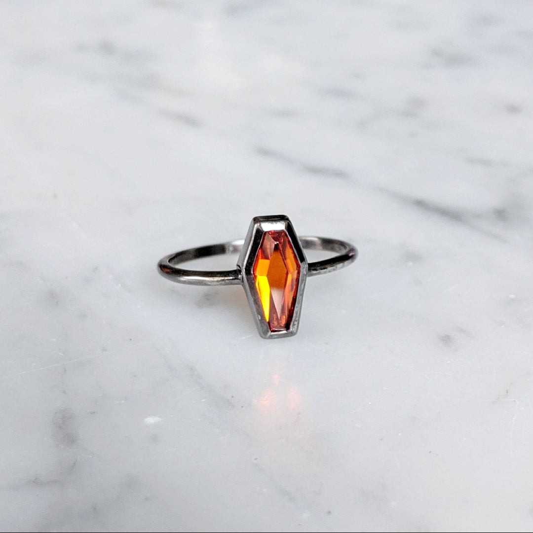 Orange Crystal Coffin Ring