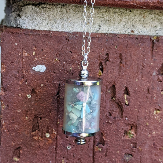 Vintage Stone Chip Canister Necklace