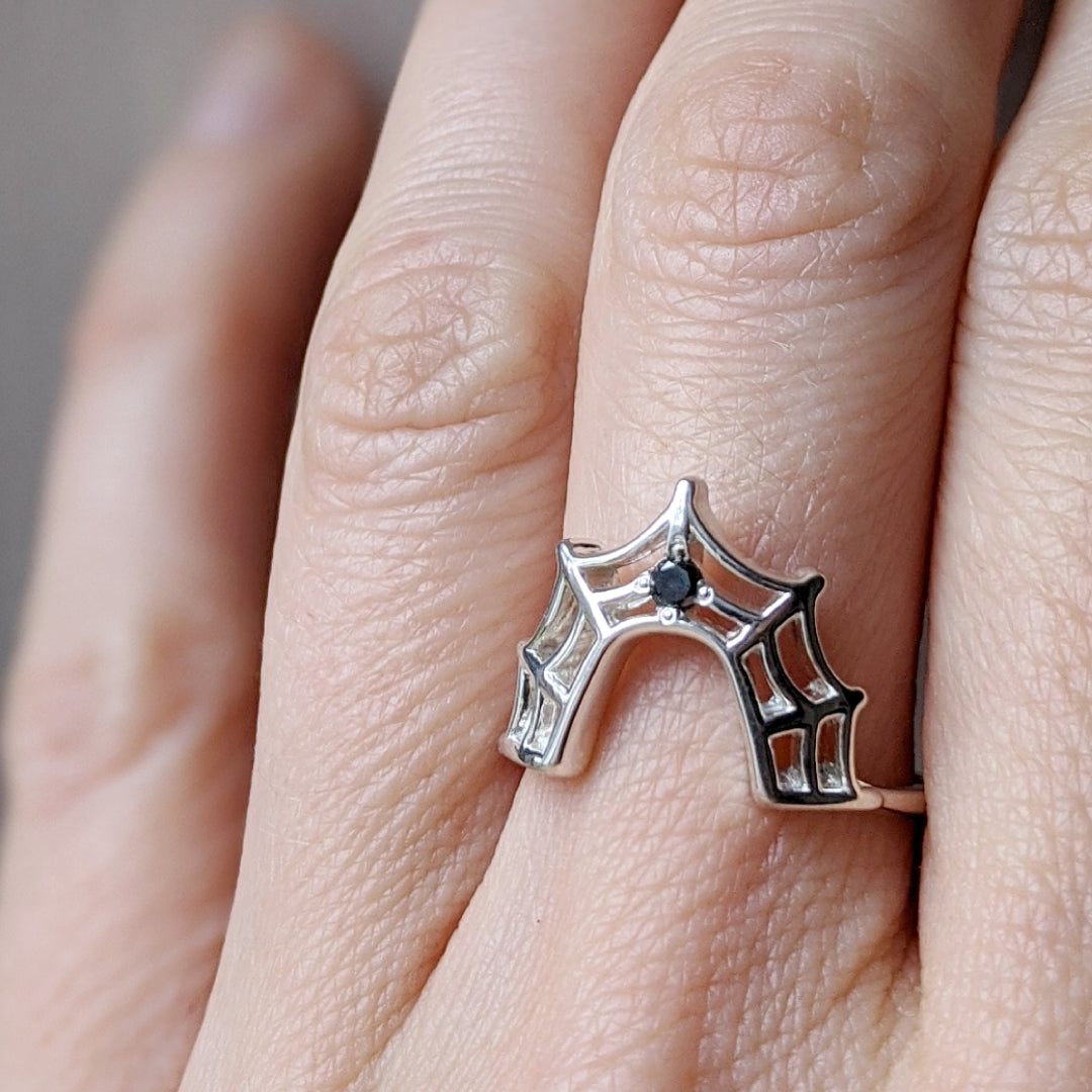 Black Diamond Spider Web Ring