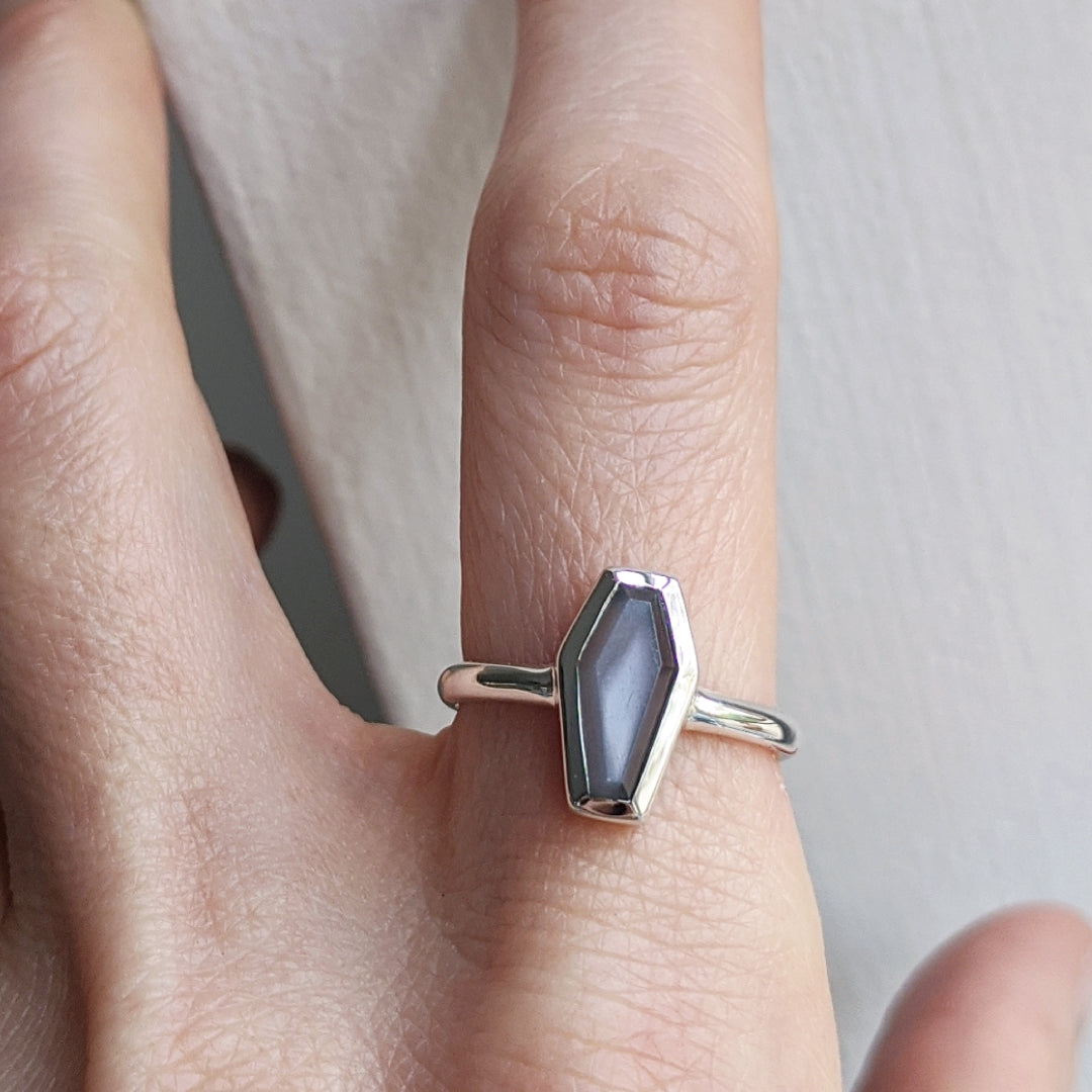 Grey Moonstone Coffin Ring