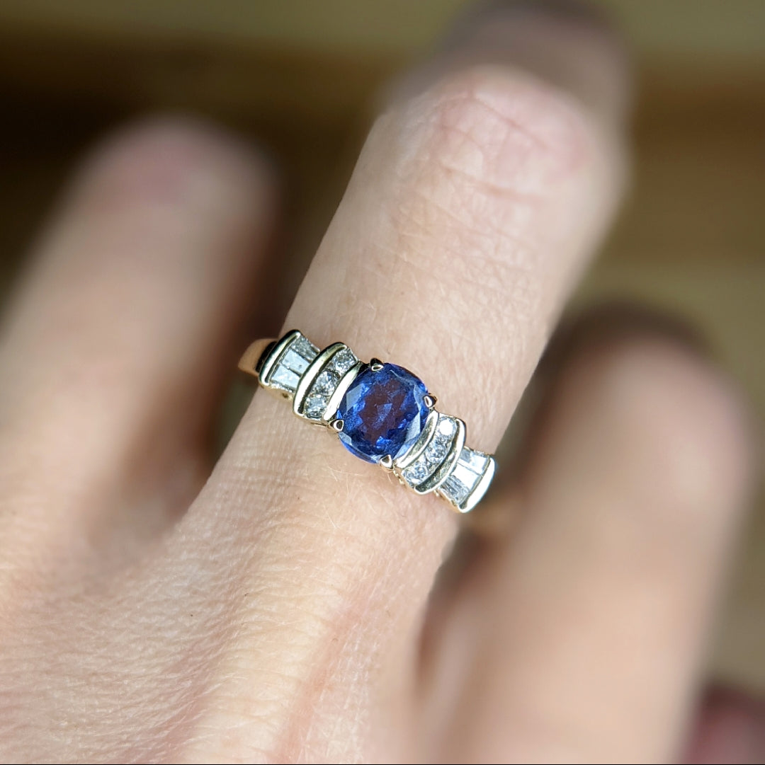 Antique 14K Oval Cut Tanzanite and Diamond Ring