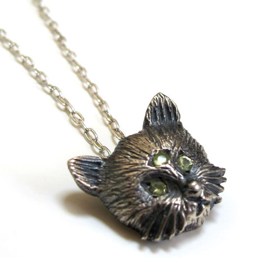 Three Eyed Cat Pendant Necklace