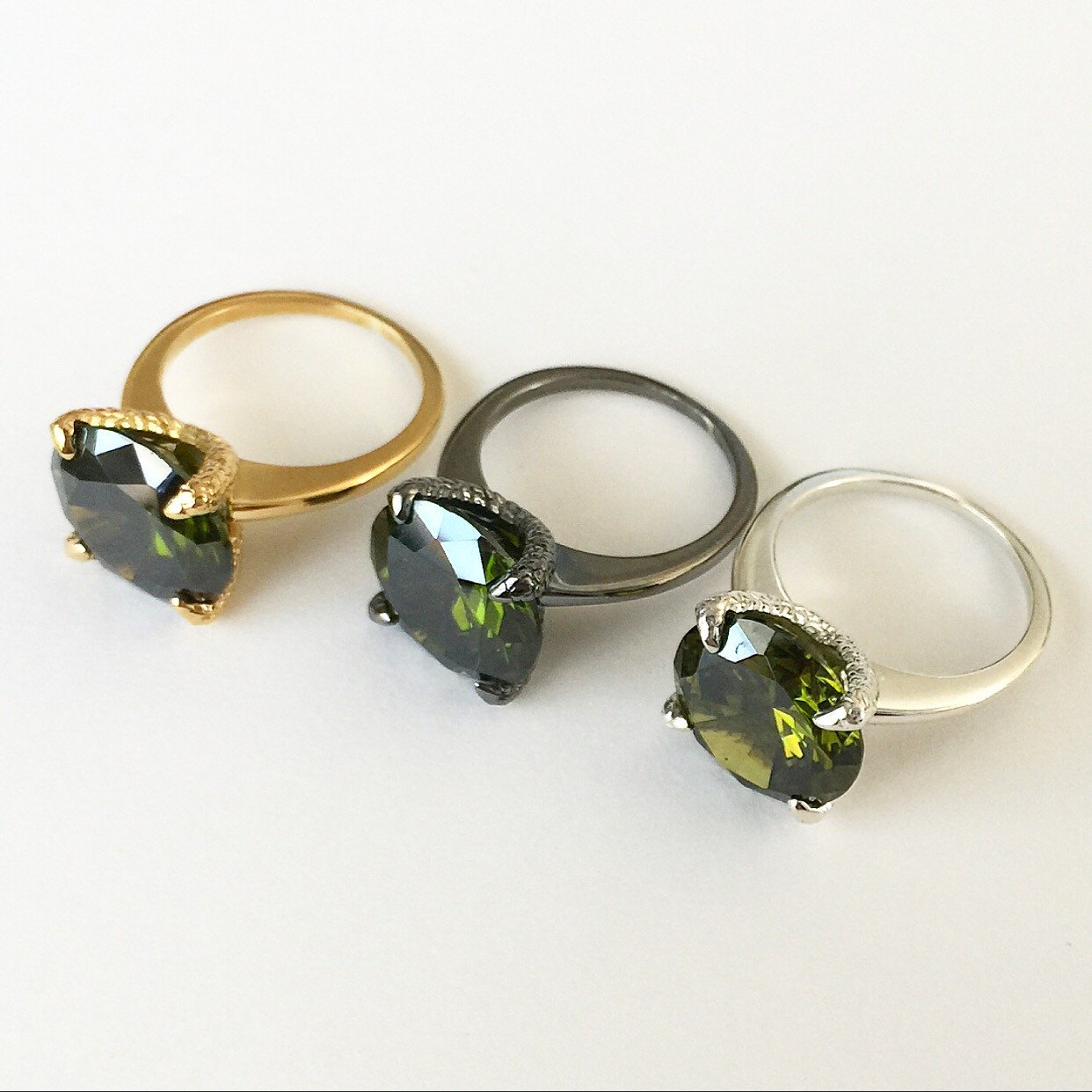 Olive Crystal Talon Ring