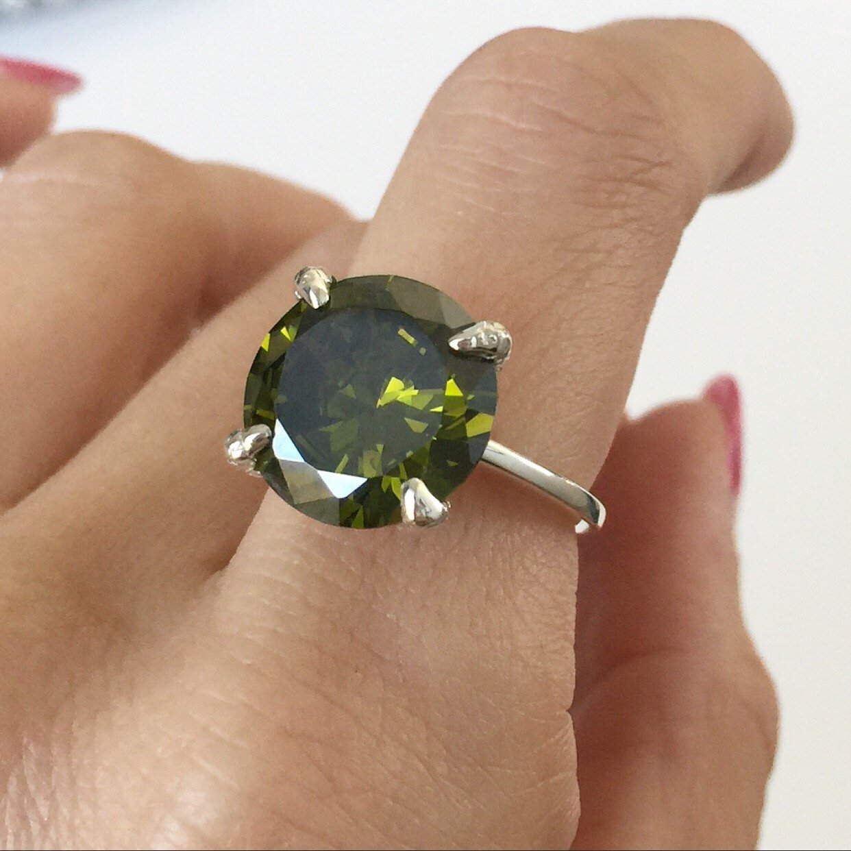 Olive Crystal Talon Ring